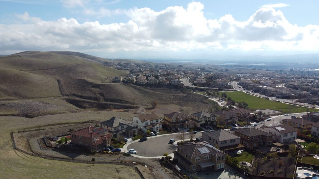 An aerial view of a cul-de-sac