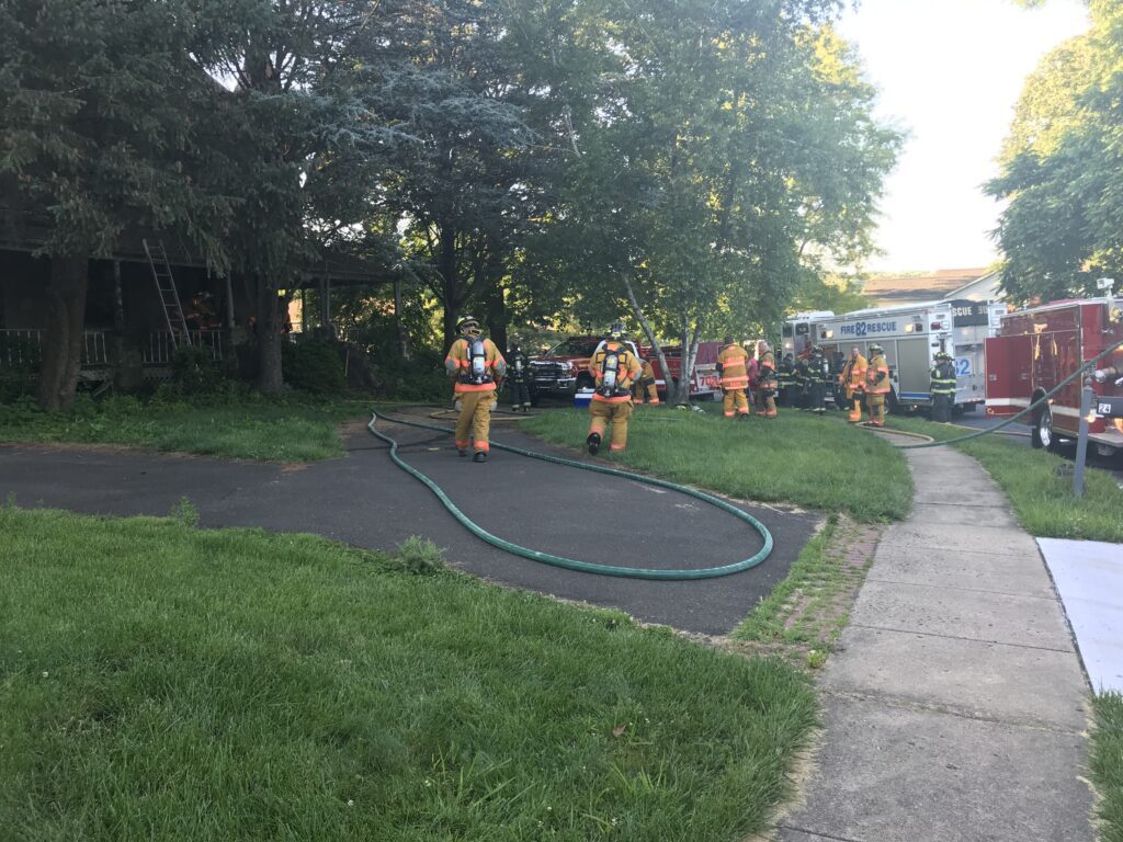 Fire company training at a dilapidated house